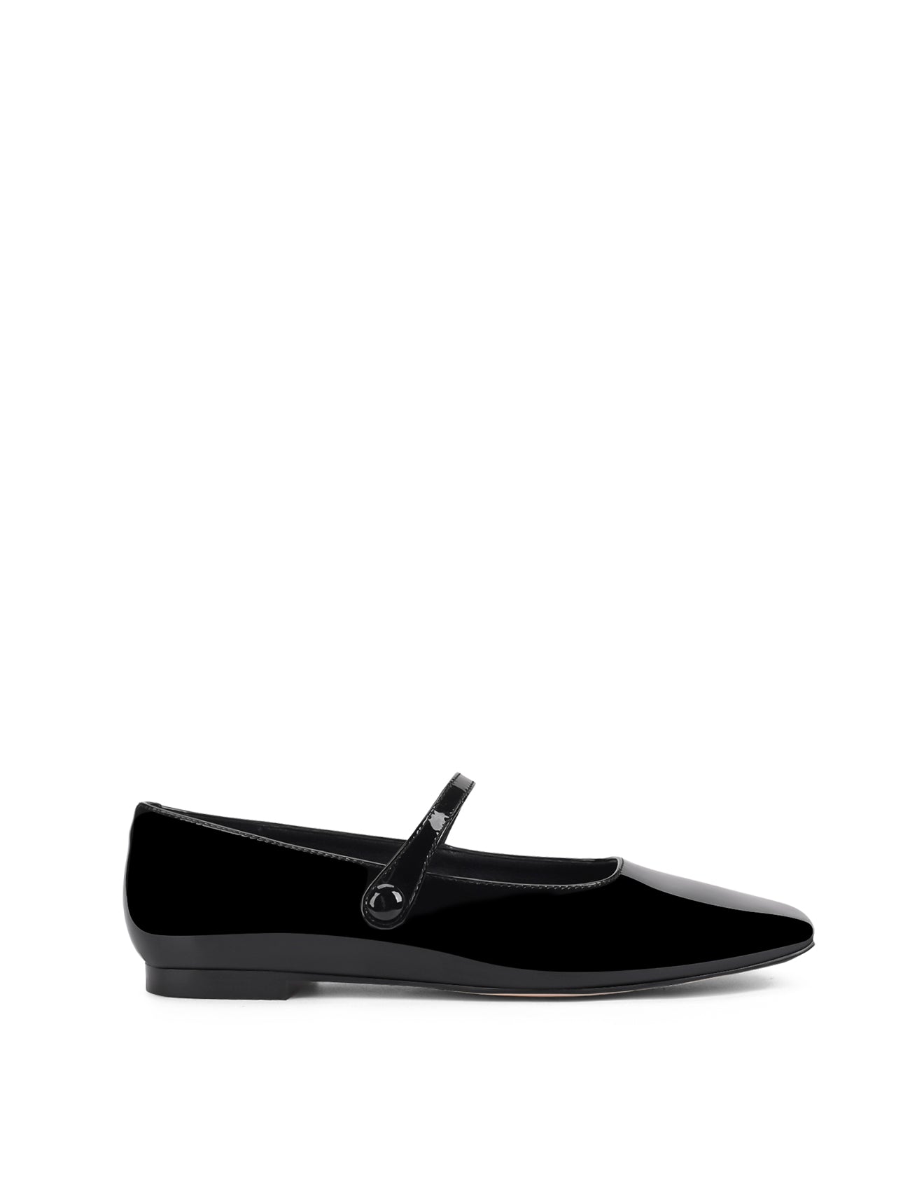 Women's black patent leather square toe ballet flat with mary-jane strap