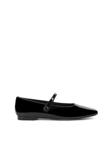 Women's black patent leather square toe ballet flat with mary-jane strap