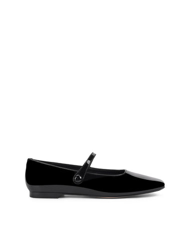 Women's black patent leather square toe ballet flat with mary-jane strap