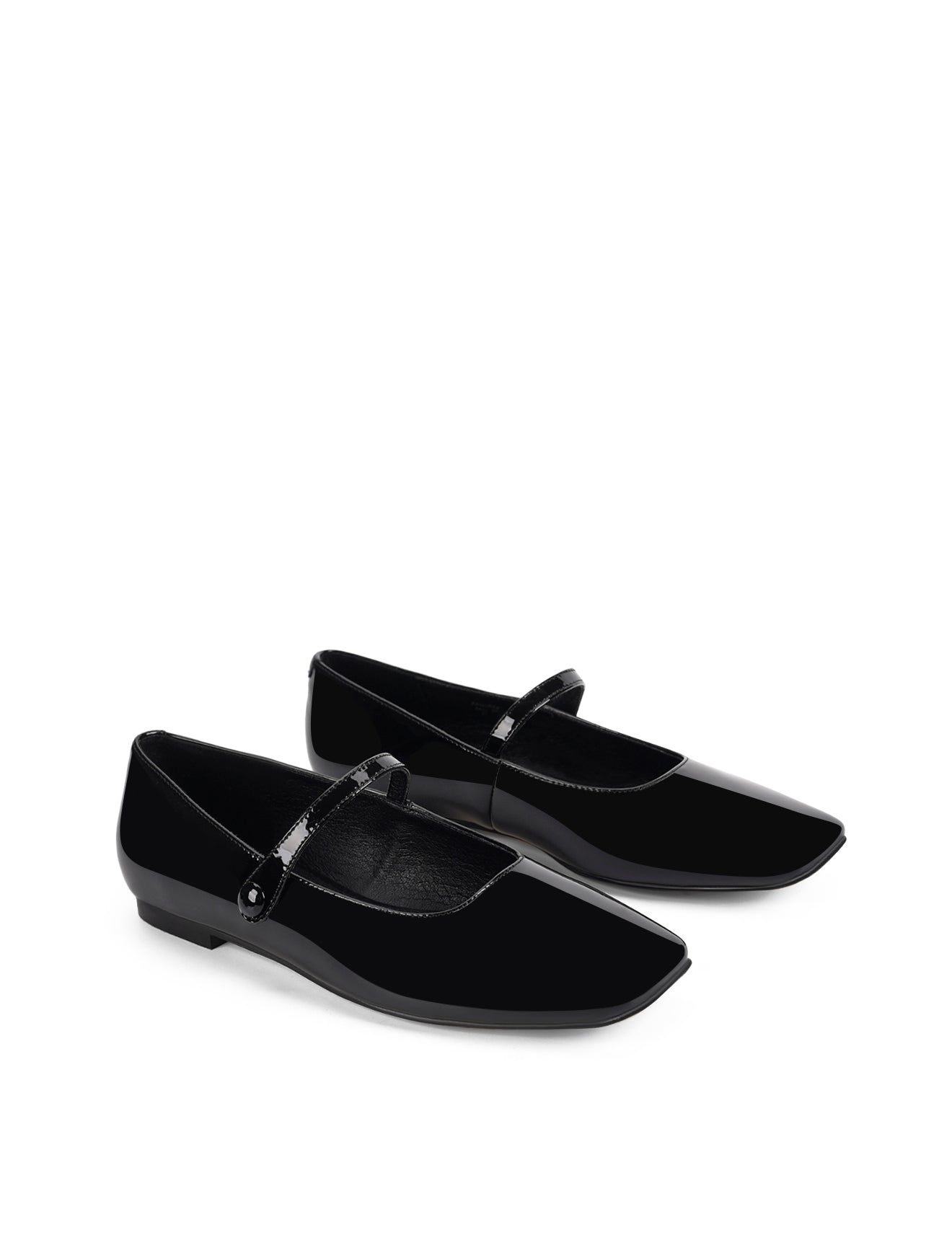 Women's black patent leather square toe ballet flat with mary-jane strap