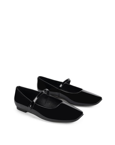 Women's black patent leather square toe ballet flat with mary-jane strap