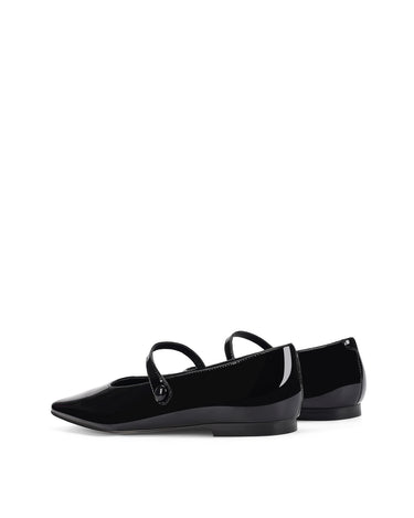 Women's black patent leather square toe ballet flat with mary-jane strap
