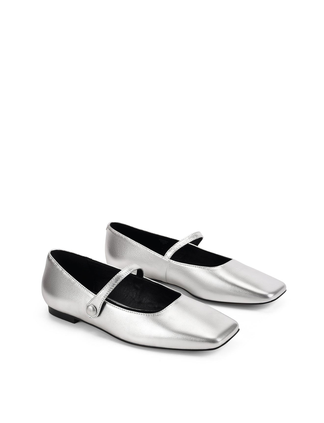 Xandria Square Toe Ballets - Silver Metallic Leather