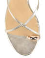 Women's kitten heel strappy sandal with gold metallic toe ring in gold metallic leather