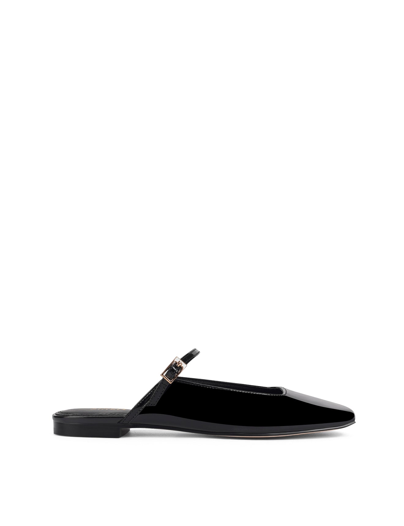 Women's black patent flat mary-jane slip on mule with square toe 