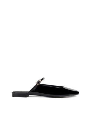 Women's black patent flat mary-jane slip on mule with square toe 