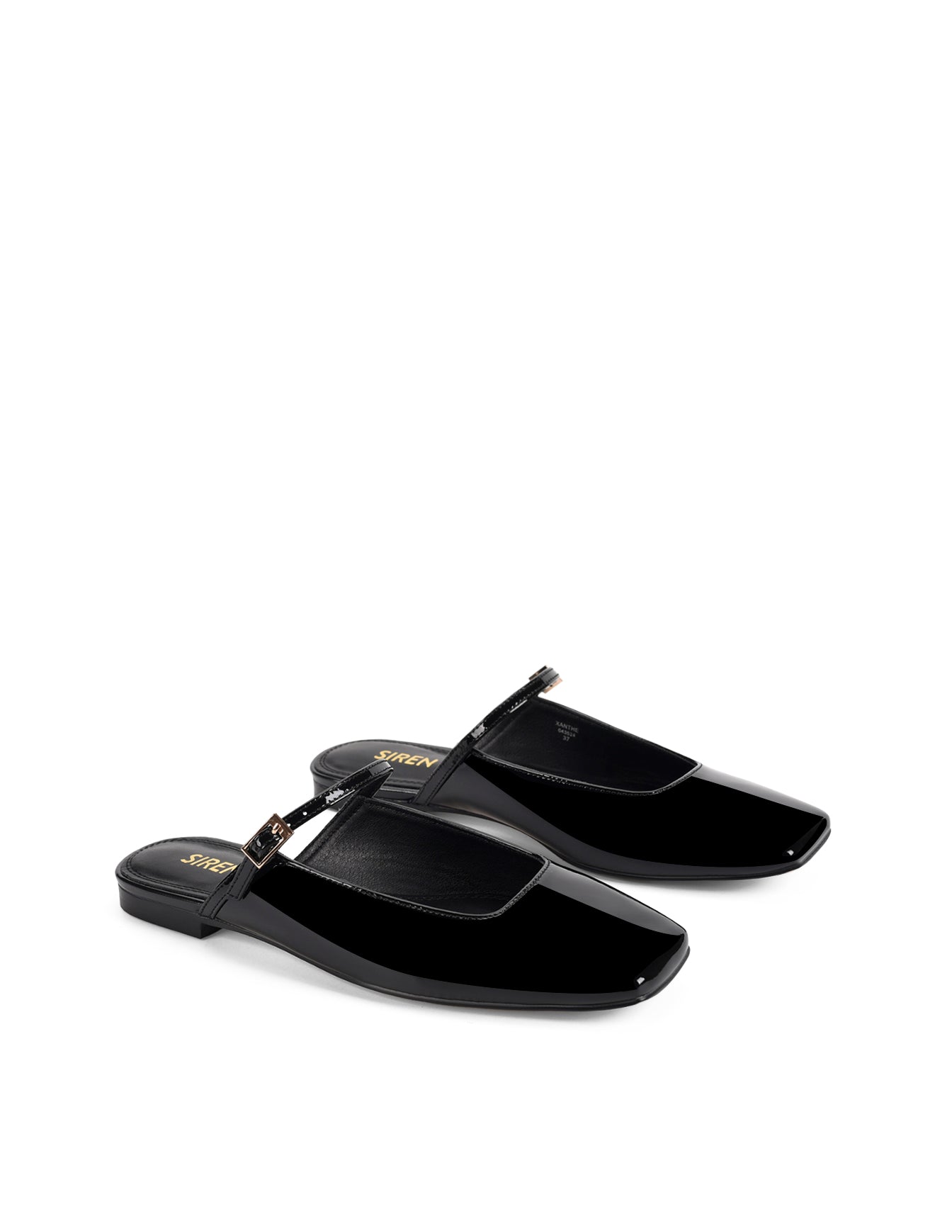 Women's black patent flat mary-jane slip on mule with square toe 