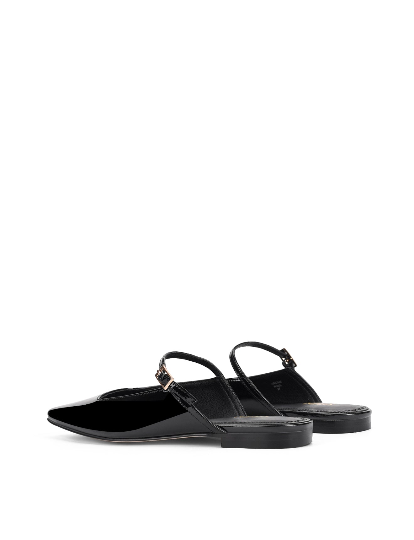 Women's black patent flat mary-jane slip on mule with square toe 
