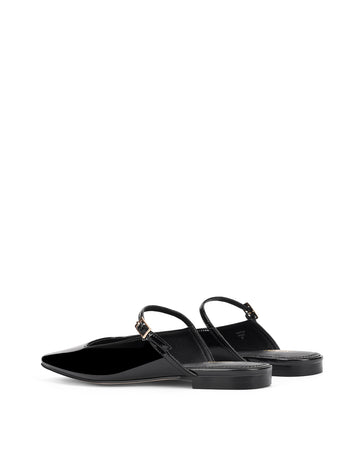 Women's black patent flat mary-jane slip on mule with square toe 