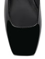 Women's black patent flat mary-jane slip on mule with square toe 