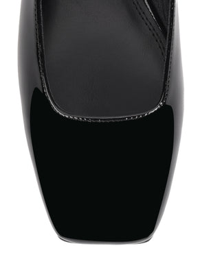 Women's black patent flat mary-jane slip on mule with square toe 
