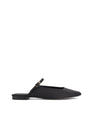 Women's black satin flat mary-jane slip on mule with square toe 