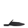 Women's black satin flat mary-jane slip on mule with square toe 