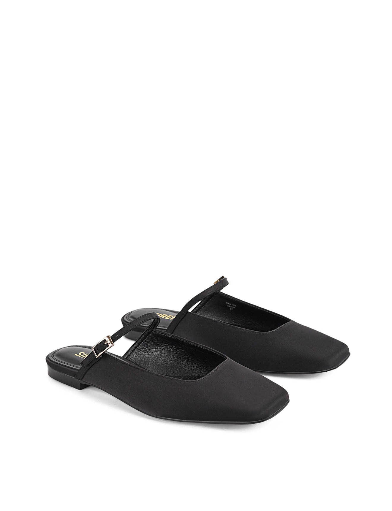 Xanthe Mary Jane Mules Black Satin Siren Shoes