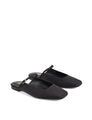 Women's black satin flat mary-jane slip on mule with square toe 