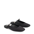 Women's black satin flat mary-jane slip on mule with square toe 