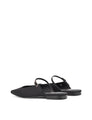Women's black satin flat mary-jane slip on mule with square toe 