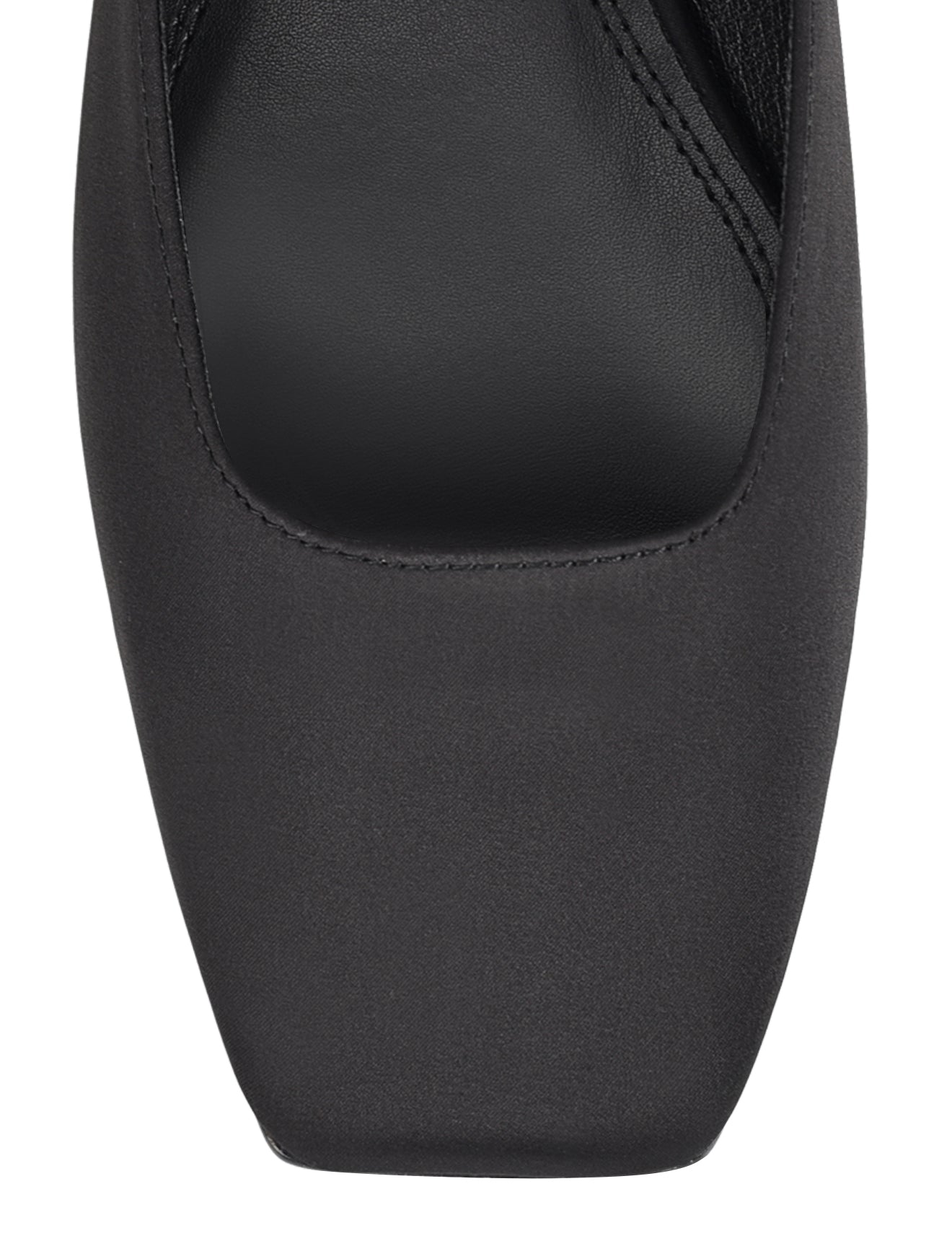 Women's black satin flat mary-jane slip on mule with square toe 