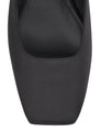 Women's black satin flat mary-jane slip on mule with square toe 