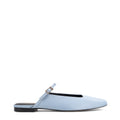 Women's blue satin flat mary-jane slip on mule with square toe 