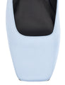 Women's blue satin flat mary-jane slip on mule with square toe 