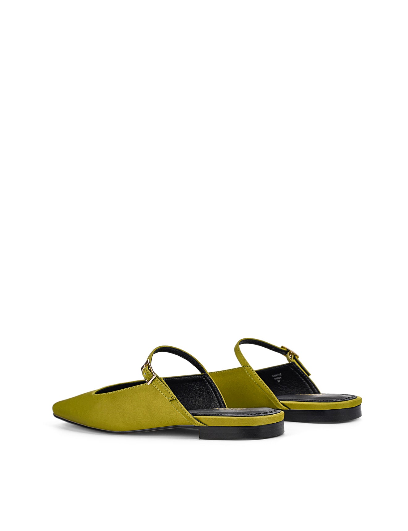 Women's green satin flat mary-jane slip on mule with square toe 