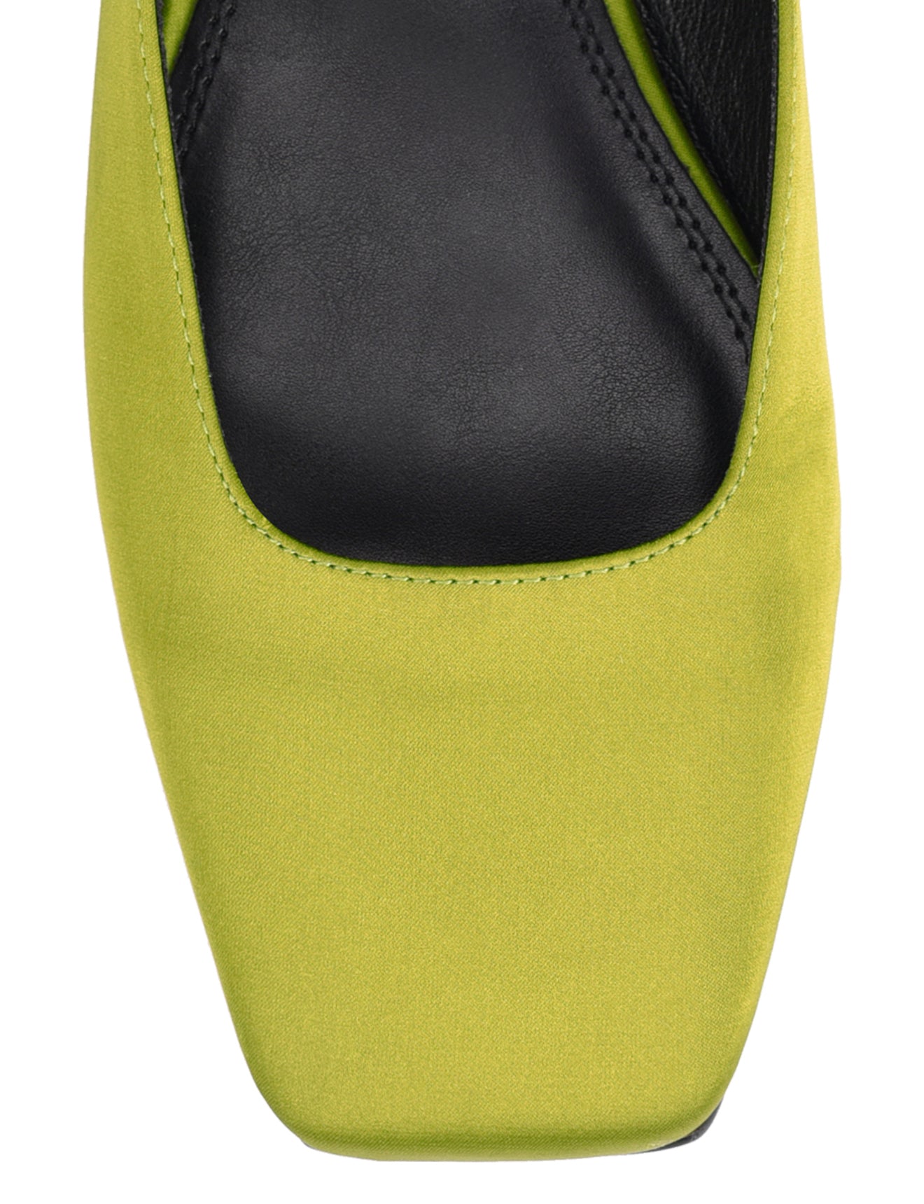 Women's green satin flat mary-jane slip on mule with square toe 