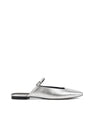 Women's silver metallic leather flat mary-jane slip on mule with square toe 