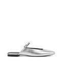 Women's silver metallic leather flat mary-jane slip on mule with square toe 