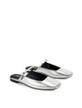 Women's silver metallic leather flat mary-jane slip on mule with square toe 