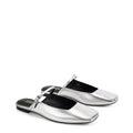 Women's silver metallic leather flat mary-jane slip on mule with square toe 