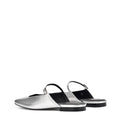 Women's silver metallic leather flat mary-jane slip on mule with square toe 