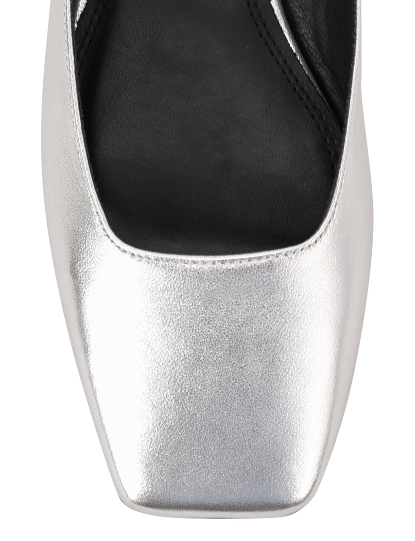 Women's silver metallic leather flat mary-jane slip on mule with square toe 