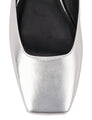 Women's silver metallic leather flat mary-jane slip on mule with square toe 