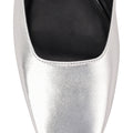 Women's silver metallic leather flat mary-jane slip on mule with square toe 