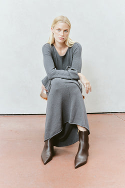 Women's chocolate brown leather ankle boot with high heel and pointed toe