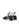 Women's black leather slingback block heel with ruched detailing and buckle fastening