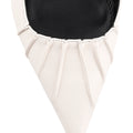 Women's white leather slingback block heel with ruched detailing and buckle fastening