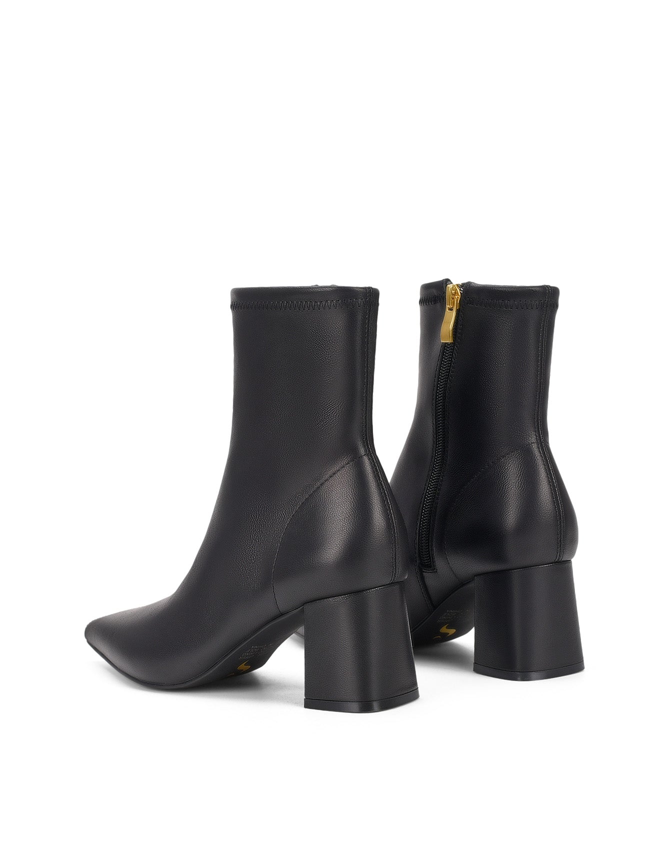 Women's black leather heeled ankle boot with pointed toe
