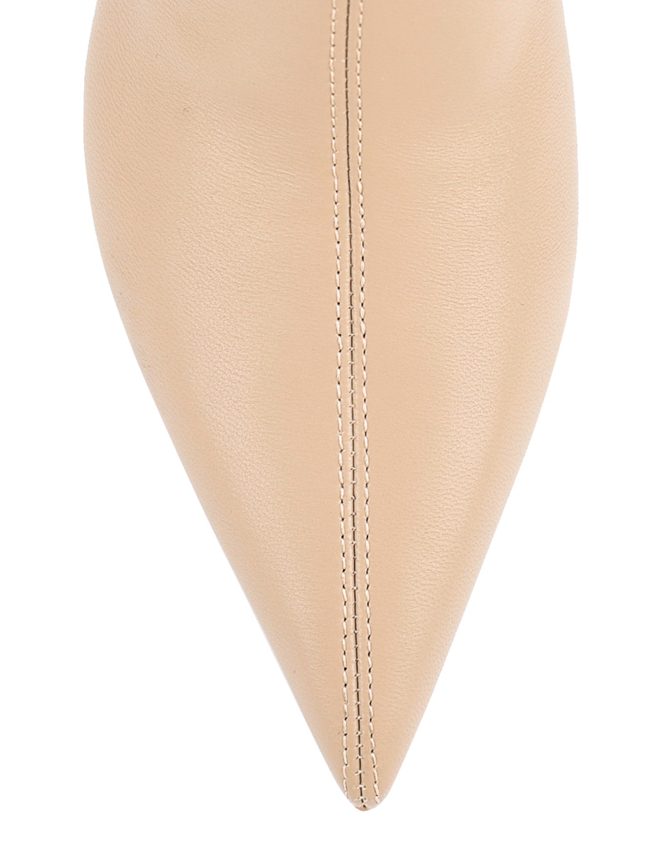 Women's nude stretch leather heeled ankle boot with pointed toe and zip closure