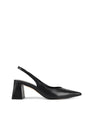 Women's Black Snake Embossed Leather slingback block heel with pointed toe and elasticated slingback