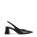 Women's Black Snake Embossed Leather slingback block heel with pointed toe and elasticated slingback