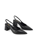 Women's Black Snake Embossed Leather slingback block heel with pointed toe and elasticated slingback