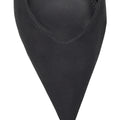 Women's black suede block heel slingback with pointed heel and v-cut throat