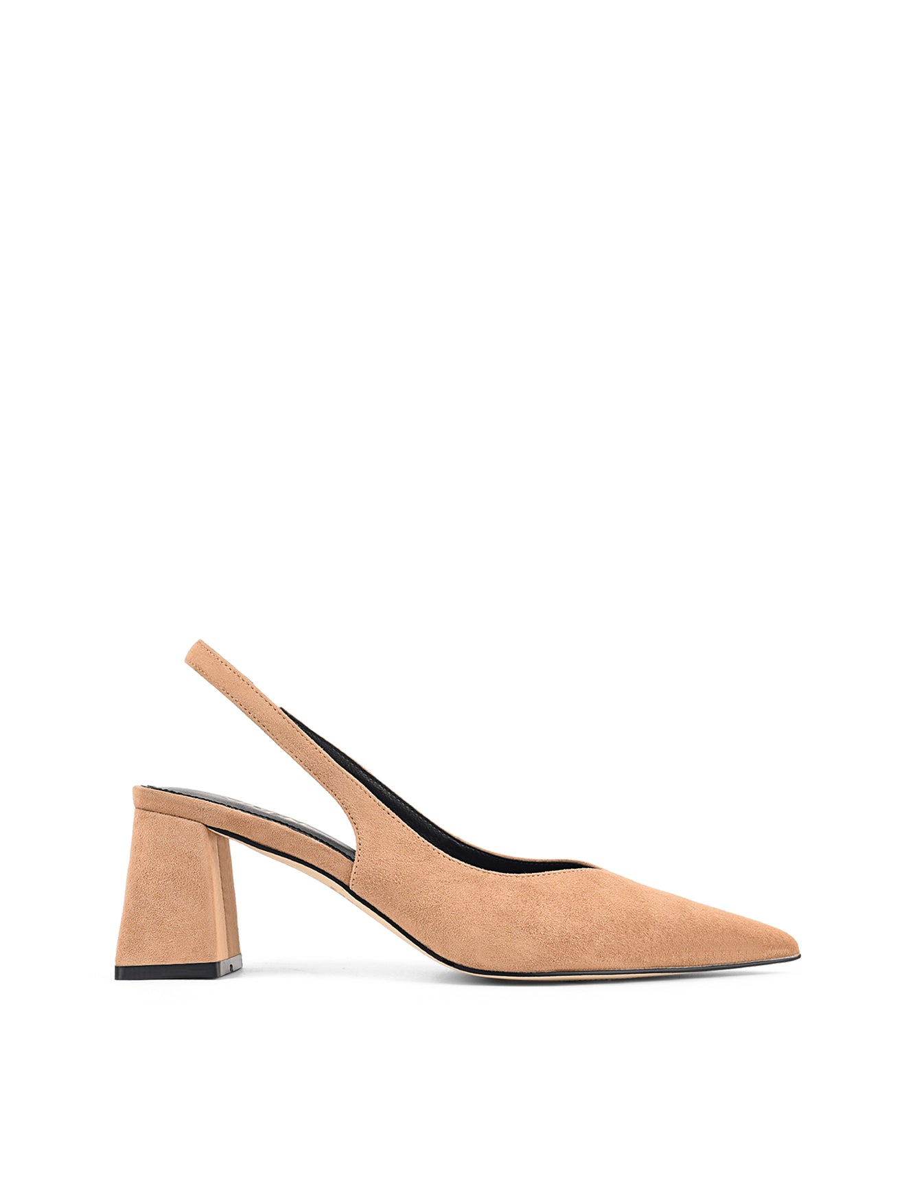 Women's camel tan suede pointed toe slingback with block heel 