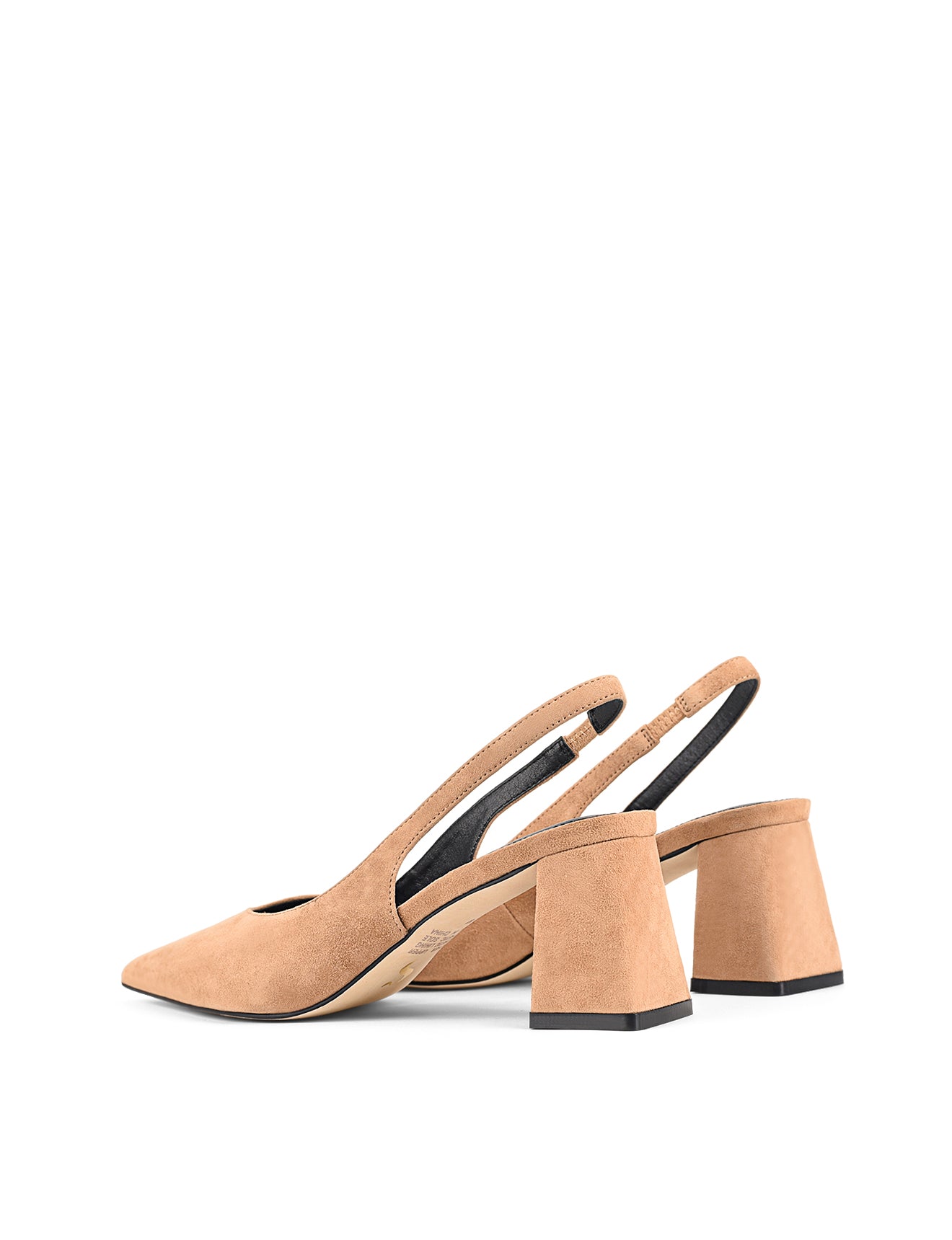 Women's camel tan suede pointed toe slingback with block heel 