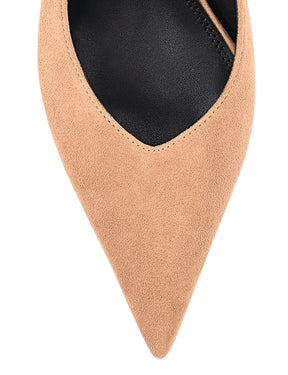 Women's camel tan suede pointed toe slingback with block heel 