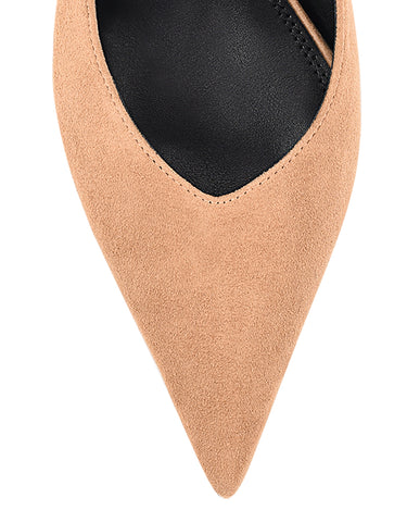 Women's camel tan suede pointed toe slingback with block heel 