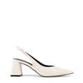 Women's Chalk White Leather Slingback heels with block heel, pointed toe and elasticated slingback