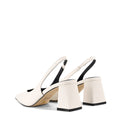 Women's Chalk White Leather Slingback heels with block heel, pointed toe and elasticated slingback